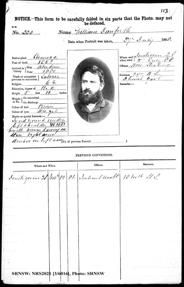 SRNSW: NRS2021, [3/6016], Berrima Gaol photographic description book, 1883-1888, No. 330, p.113, R5093.