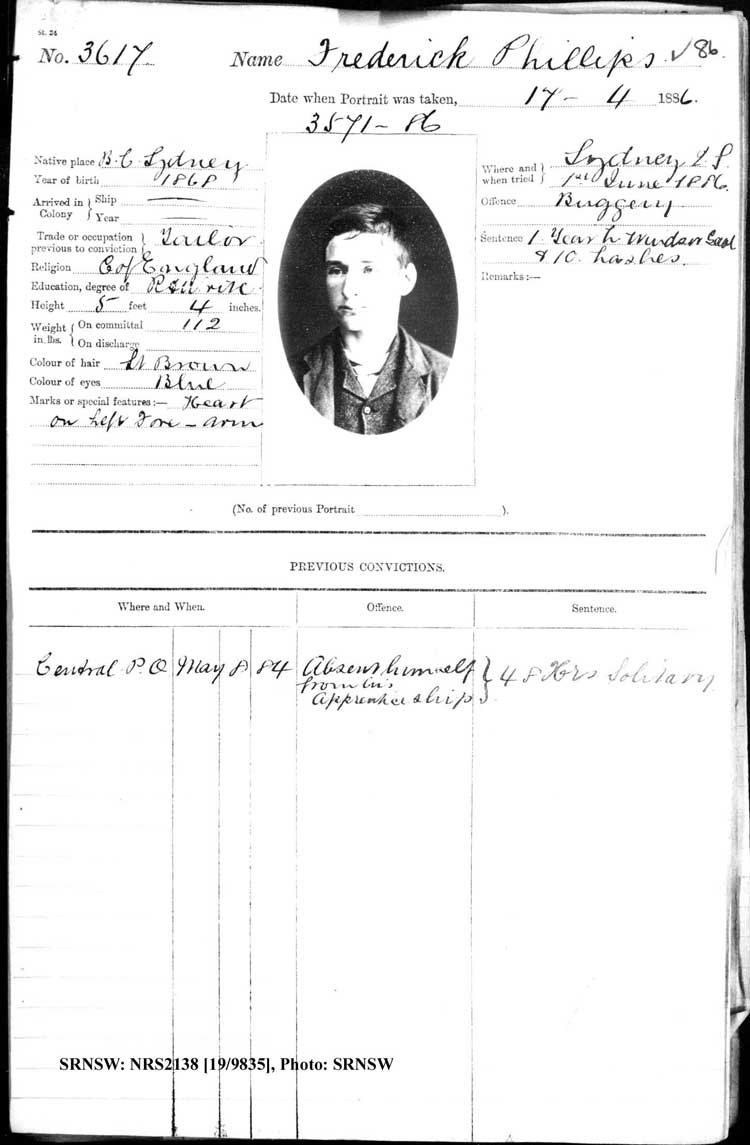 SRNSW: NRS2138, [19/9835], Darlinghurst Gaol photographic description book, 1886, No. 3617, p. 86, R5102.