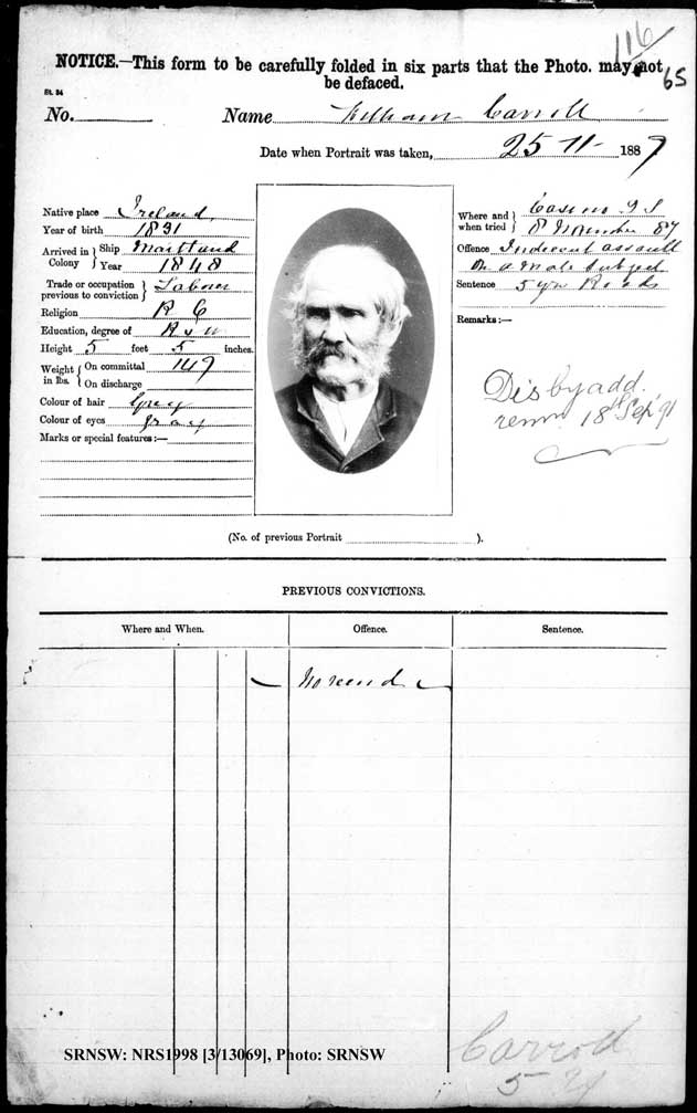 SRNSW: NRS1998, [3/13069], Bathurst Gaol photographic description book, 1874-1930, No. –, p. 65, R5088.