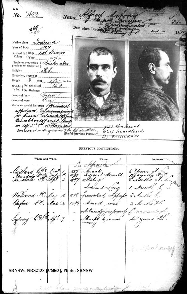 SRNSW: NRS2138, [3/6063], Darlinghurst Gaol photographic description book, 1898-99, No. 7683, p. 266, R5107.