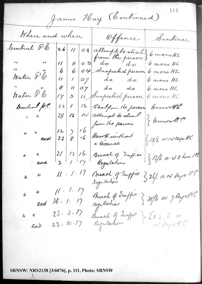 SRNSW: NRS2138, [3/6076], Darlinghurst Gaol photographic description book, 1910-1911, No. 11758, pp. 111-2, R5114. Emphasis added.