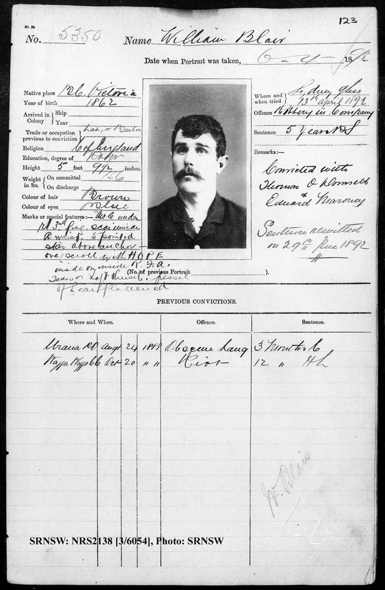 SRNSW: NRS2138, [3/6054], Darlinghurst Gaol photographic description book, 1891-1892, No. 5350, p. 123, R5104