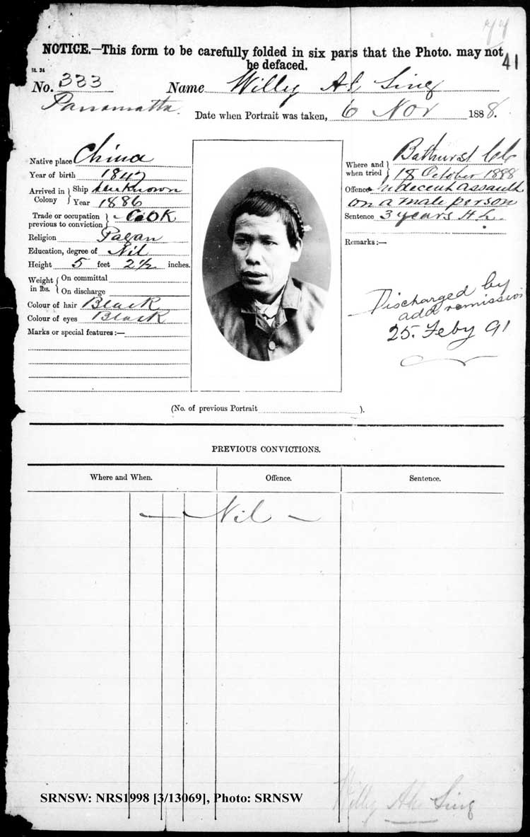 SRNSW: NRS1998, [3/13069], Bathurst Gaol photographic description book, 1874-1930, No. 333, p. 41, R5088.