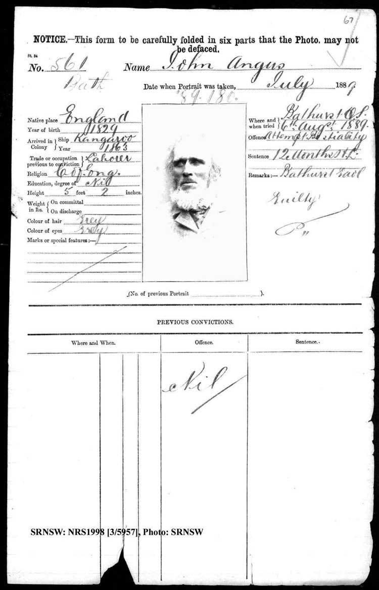 SRNSW: NRS1998, [3/5957], Bathurst Gaol photographic description book, 1874-1930, No. 561, p. 5, R5084.