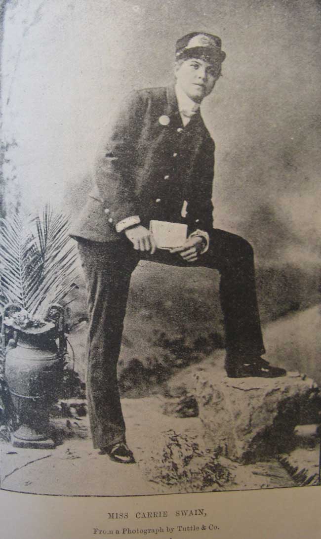 Miss Carrie Swain. Source: Pets of the Public: ..., by Edward Ellis, 1888, p. 59. Photo: Peter de Waal