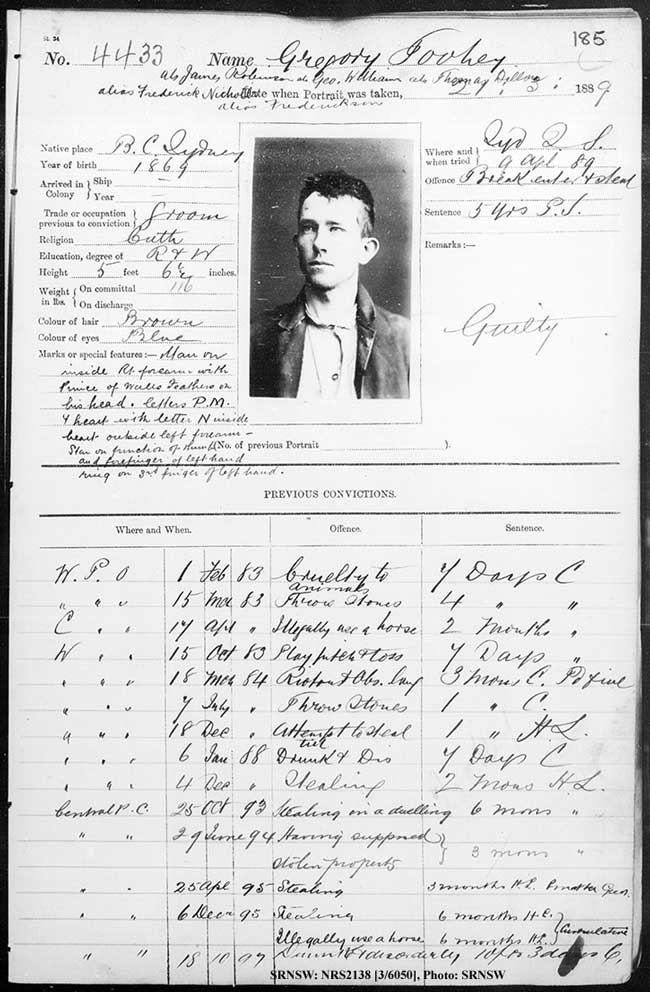 SRNSW: NRS2138, [3/6050], Darlinghurst Gaol photographic description book, 1888-89, No. 4433, p. 185, R5103.