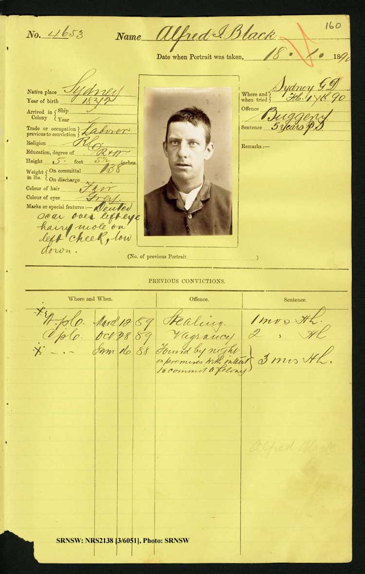 SRNSW: NRS2138, [3/6051], Darlinghurst Gaol photographic description book, 1889-1890, No. 4653, p.160, R5103.