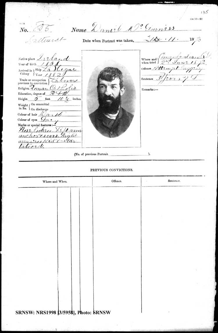 SRNSW: NRS1998, [3/5958], Bathurst Gaol photographic description book, 1874-1930, No. 805, p. 135, R5085.