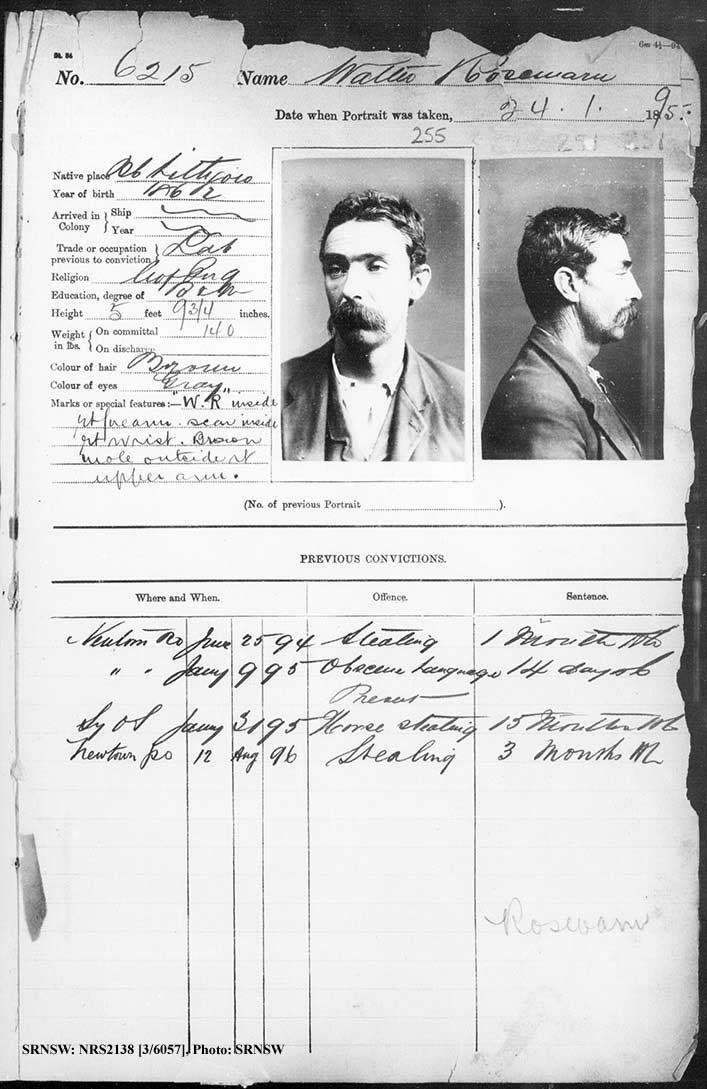 SRNSW: NRS2138, [3/6057], Darlinghurst Gaol photographic description book, 1894-1895, No. 6215, p. 255, R5105.