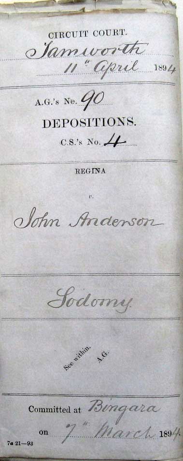NSW Supreme Court depositions’ cover – John Anderson, 1894. Photo: Peter de Waal