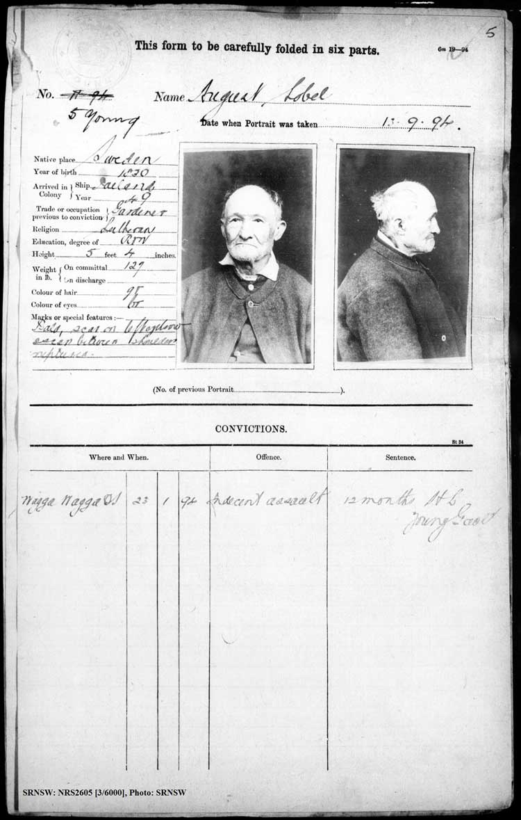 SRNSW: NRS2605, [3/6000], Young Gaol photographic description book, 1894-1920, No. 5, p. 5.