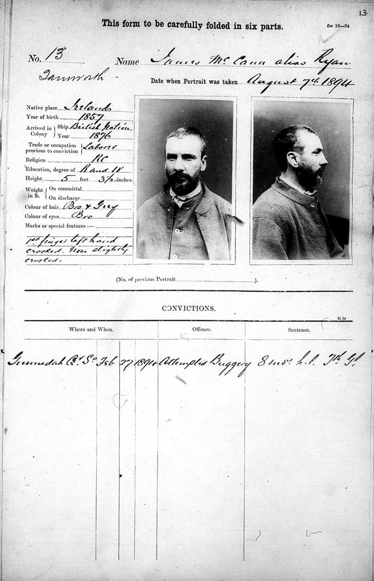SRNSW: NRS2528, [3/5997], Tamworth Gaol photographic description book, 1894-1929, No. 13, p.13, R5139.