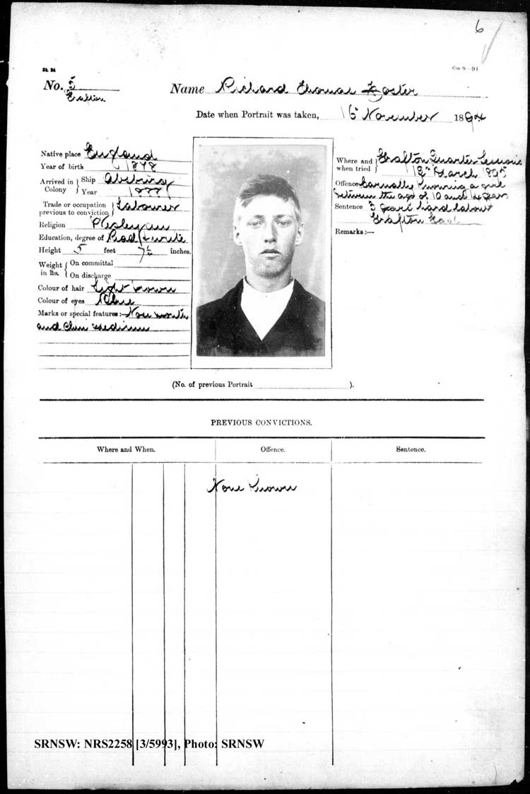 SRNSW: NRS2258, [3/5993], Grafton Gaol photographic description book, 1910-1911, No. 5, p. 6, R5125.
