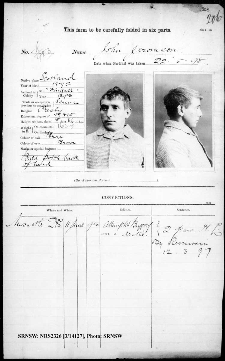 SRNSW: NRS2326, [3/14127], Maitland Gaol photographic description book, 1873-1922, No. 983, p. 203, R5128.