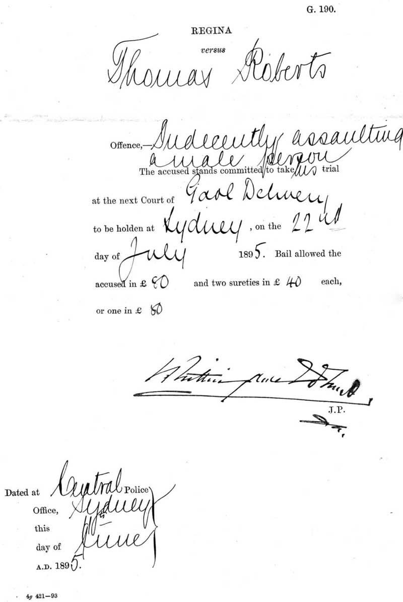 Thomas Roberts’ committal form. Photo: Peter de Waal