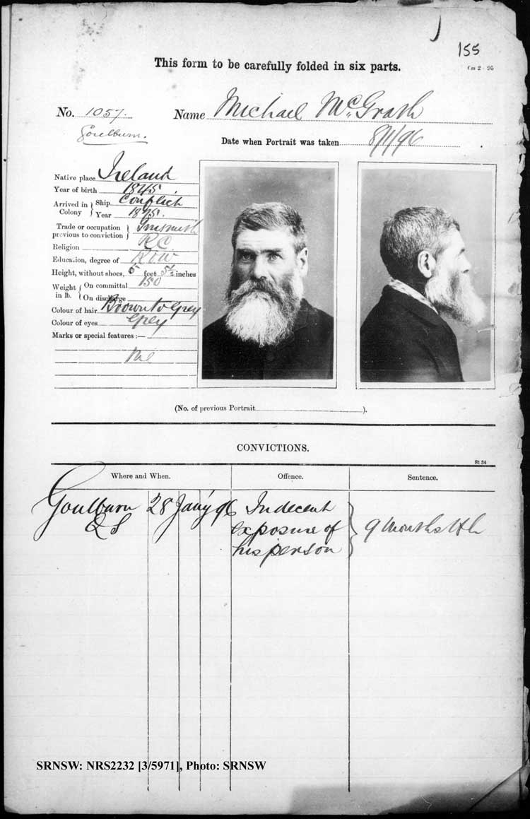 SRNSW: NRS2232, [3/5971], Goulburn Gaol photographic description book, 18 Jul 1893-9 Sep 1896, No. 1057, p. 155, R5119.