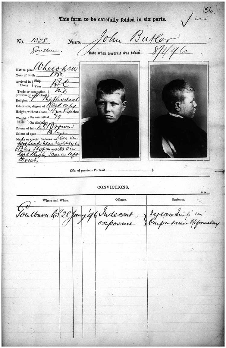 SRNSW: NRS2232, [3/5971], Goulburn Gaol photographic description book, 18 Jul 1893-9 Sep 1896, No. 1058, p. 156, R5119.