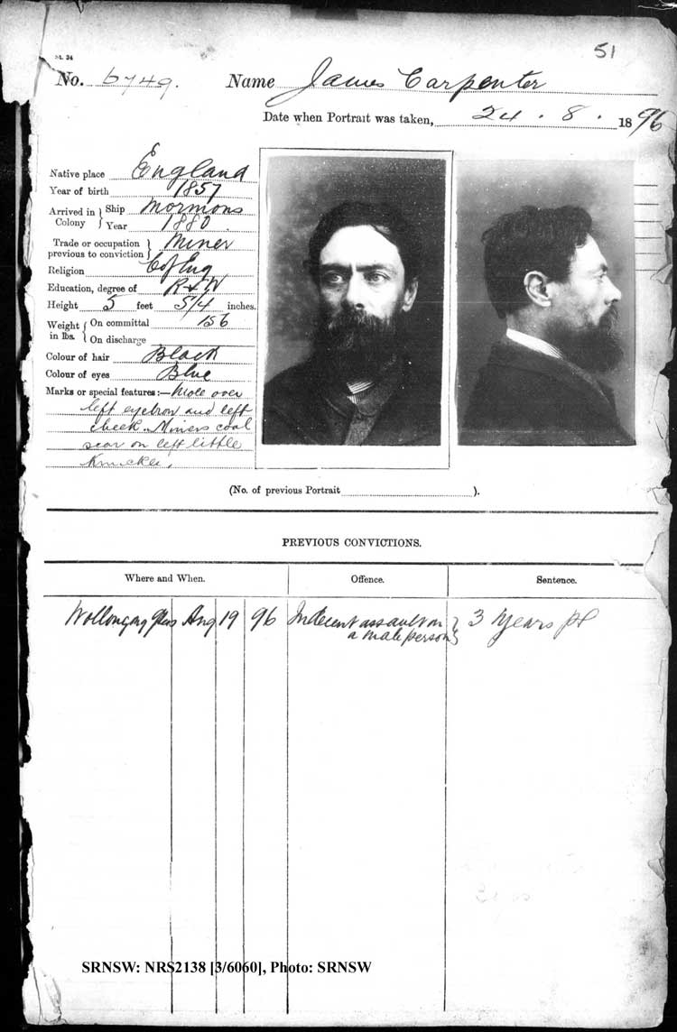 SRNSW: NRS2138, [3/6060], Darlinghurst Gaol photographic description book, 1896-97, No.6749, p. 51, R5106.