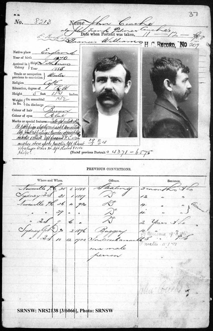 SRNSW: NRS2138, [3/6066], Darlinghurst Gaol photographic description book, 1900-1901, No. 8213, p.37, R5109.