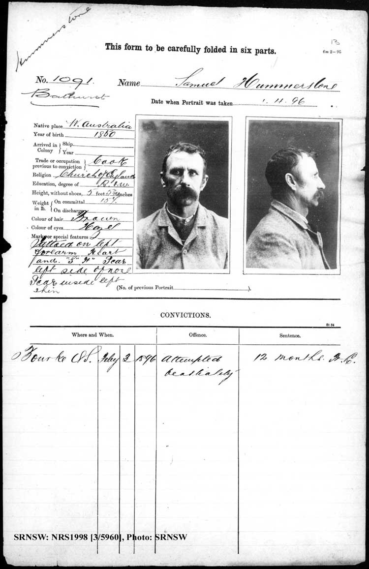 SRNSW: NRS1998, [3/5960], Bathurst Gaol photographic description book, 1874-1930, No. 1091, p. 13, R5085.
