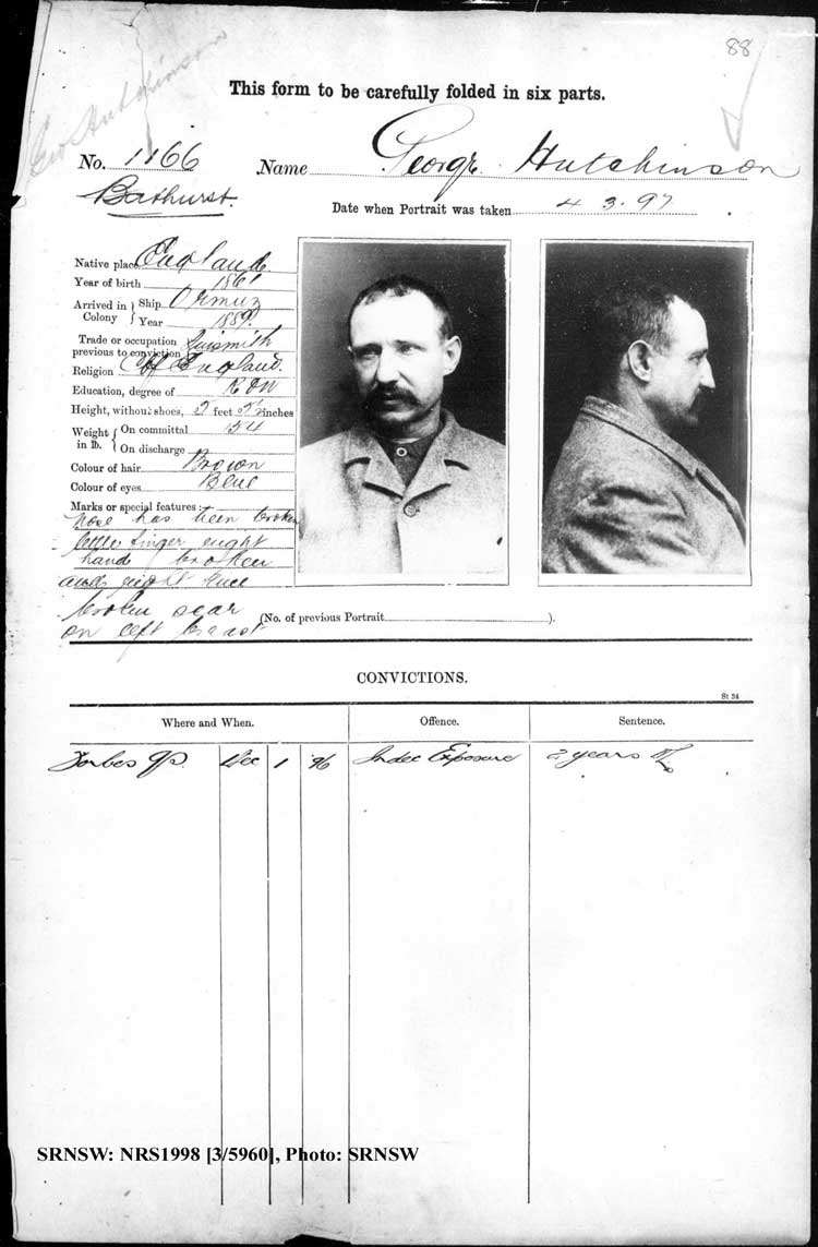 SRNSW: NRS1998, [3/5960], Bathurst Gaol photographic description book, 1874-1930, No. 1166, p. 19, R5085.