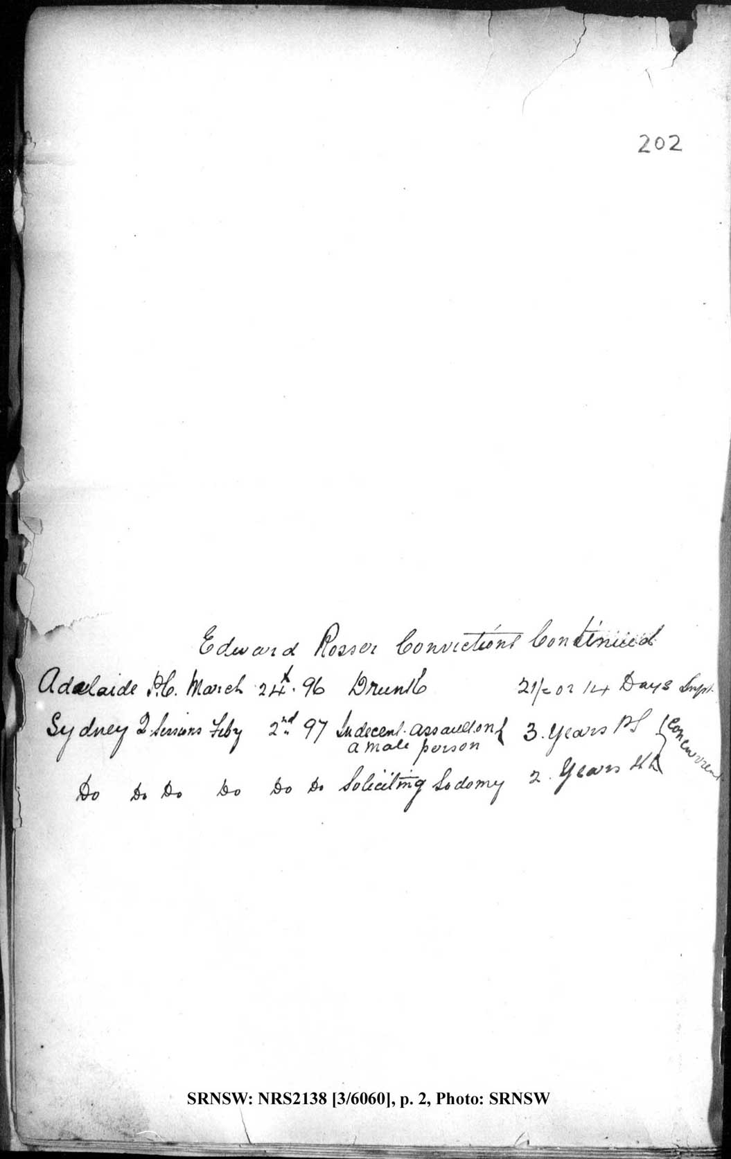 SRNSW: NRS2138, [3/6060], Darlinghurst Gaol photographic description book, 1896-1897, No.6888, p. 202-3, R5106. p.2. Emphasis added.