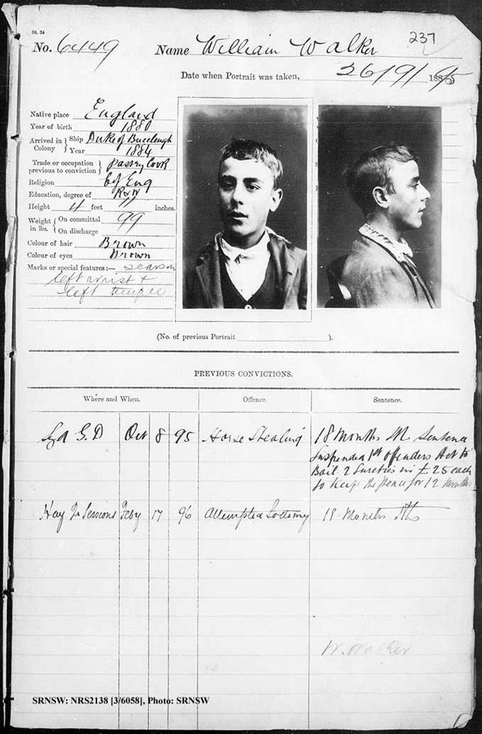 SRNSW: NRS2138, [3/6058], Darlinghurst Gaol photographic description book, 1894-1895, No. 6449, p. 237, R5105.