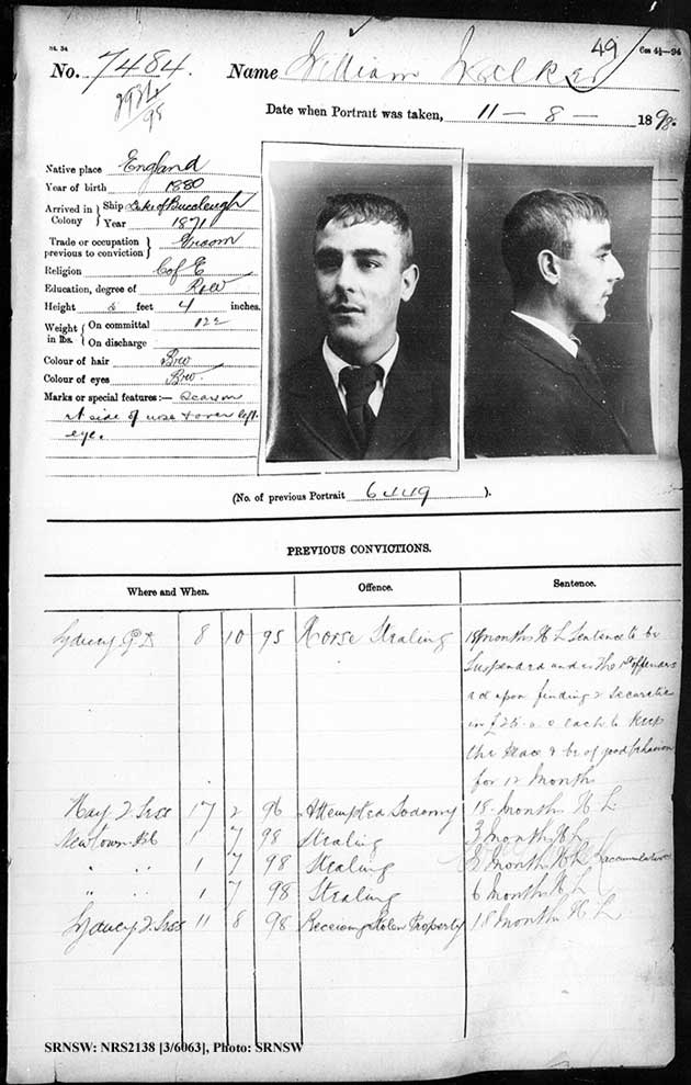 SRNSW: NRS2138, [3/6063], Darlinghurst Gaol photographic description book, 1898-1899, No. 7484, p. 49, R5107.