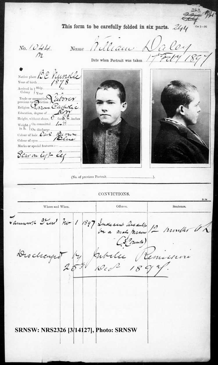 SRNSW: NRS2326, [3/14127], Maitland Gaol photographic description book, 1891-1899, No. 1044, p. 243, R5128