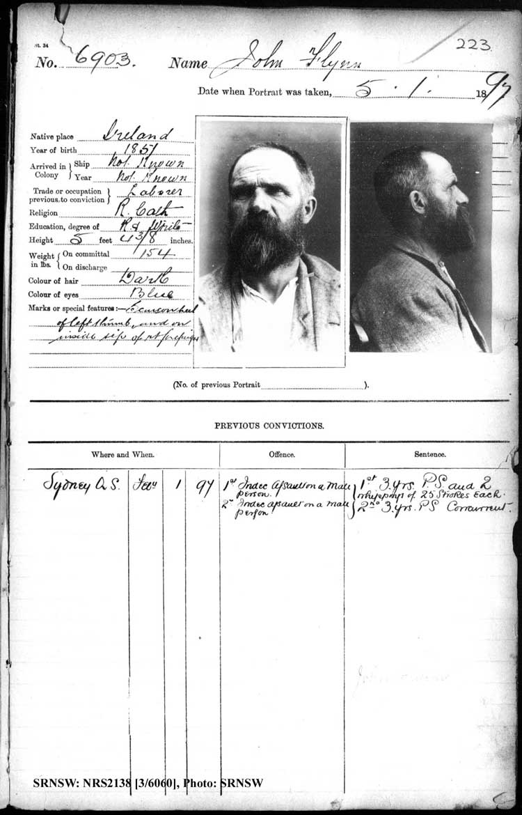 SRNSW: NRS2138, [3/6060], Darlinghurst Gaol photographic description book, 1896-1897, No.6903, p. 223, R5106.