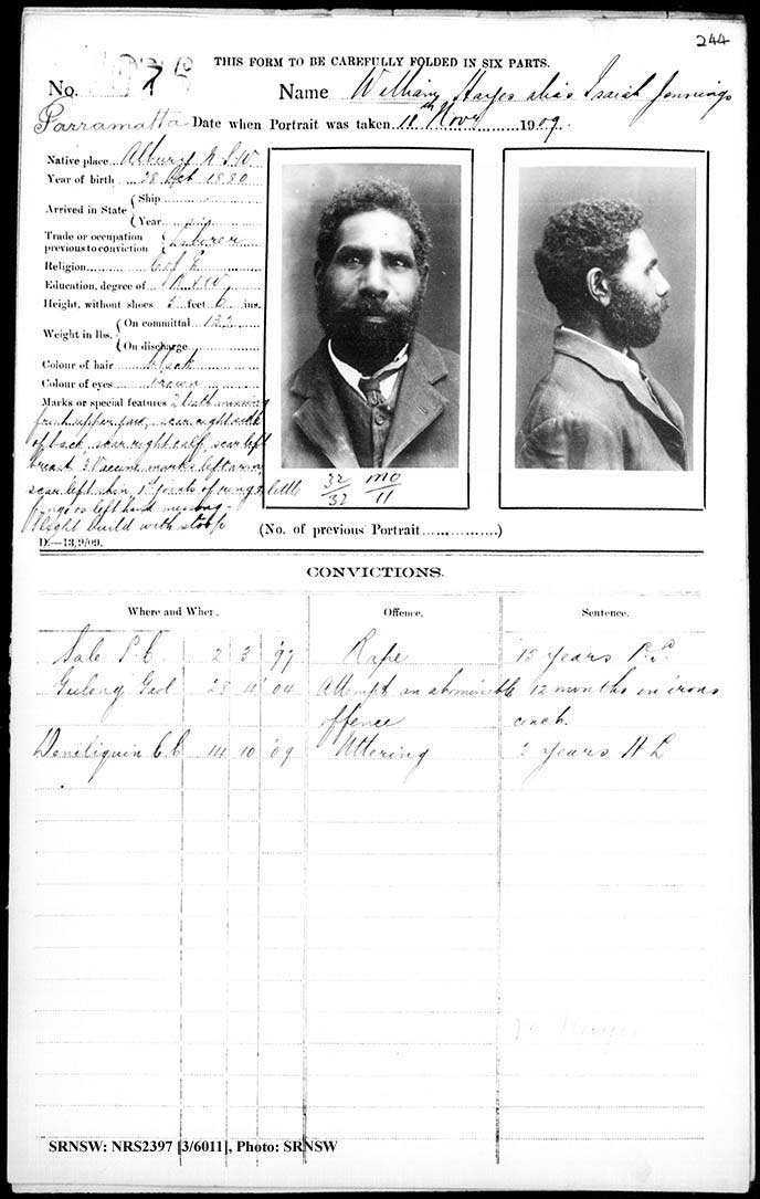 SRNSW: NRS2397, [3/6011], Parramatta gaol photographic description book, 29 Aug 1905-11 Nov 1909, No. 1076, p. 244. Emphasis added.