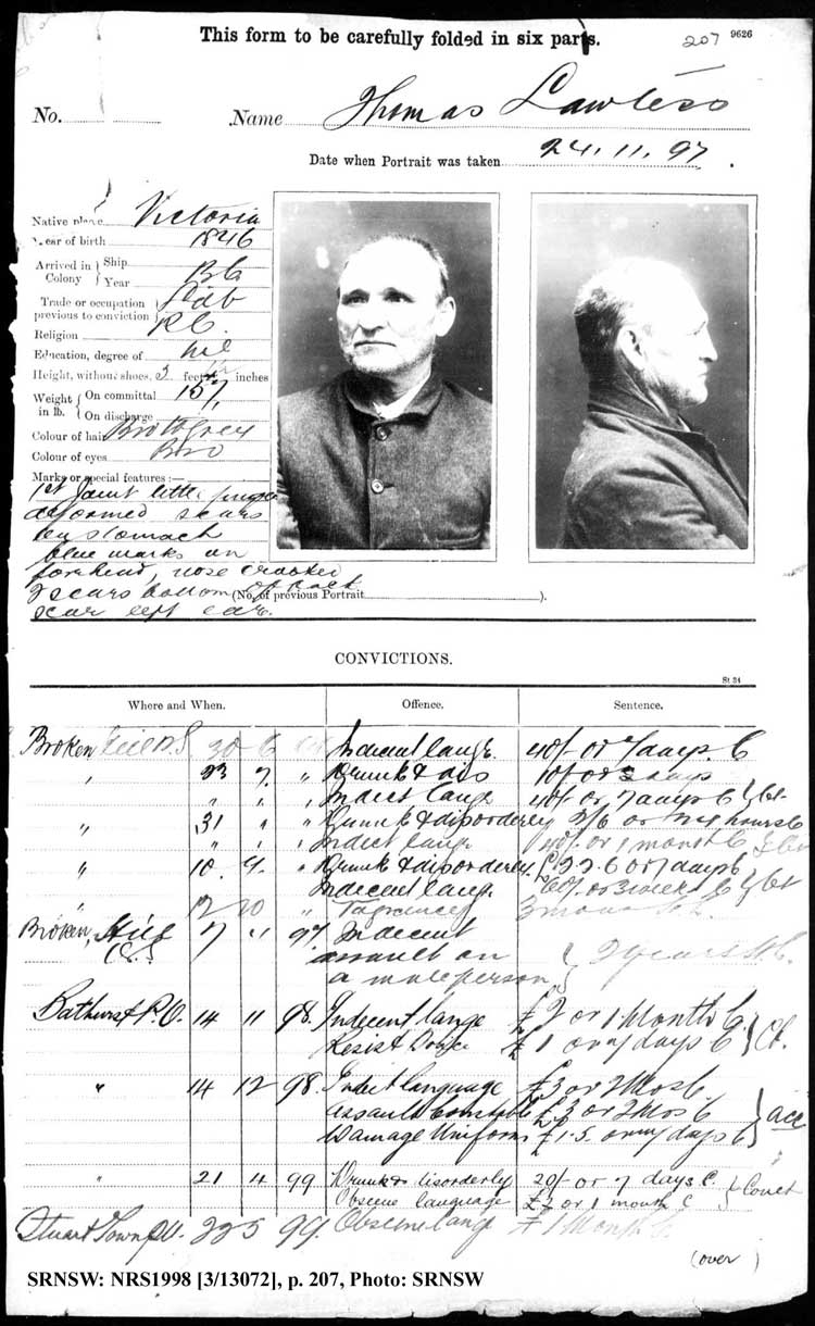 SRNSW: NRS1998, [3/13072], Bathurst Gaol photographic description book, 1874-1930, No. –, pp. 207, R5089.