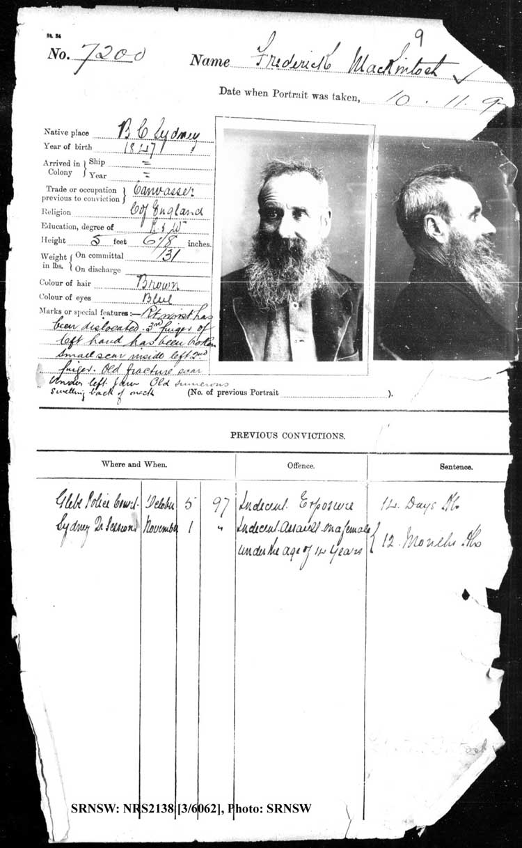 SRNSW: NRS2138, [3/6062], Darlinghurst Gaol photographic description book, 1897-1898, No. 7200, p. 9, R5107.