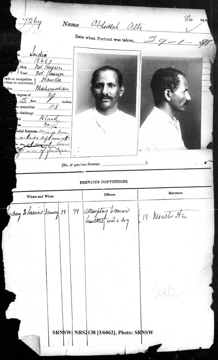 SRNSW: NRS2138, [3/6062], Darlinghurst Gaol photographic description book, 1897-1898, No. 7269, p. 86, R5107. Left page of photo sheet is damaged, therefore some text missing.
