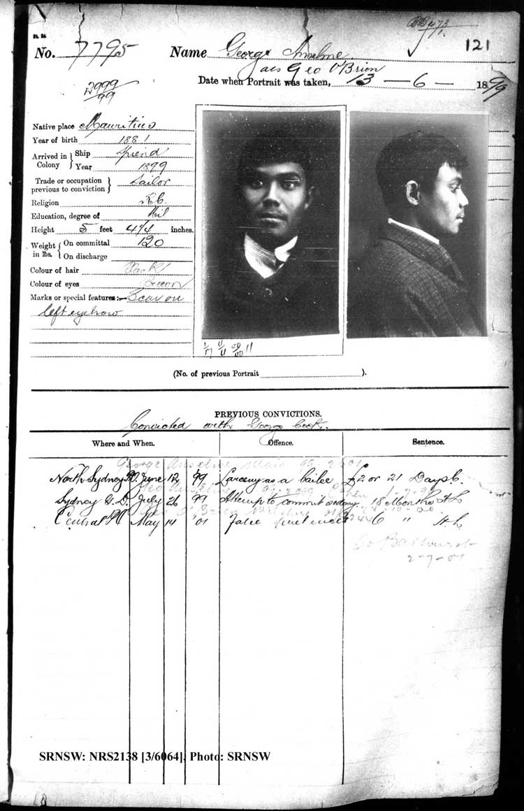 SRNSW: NRS2138, [3/6064], Darlinghurst Gaol photographic description book, 1899-1900, No. 7795, p. 121, R5108.