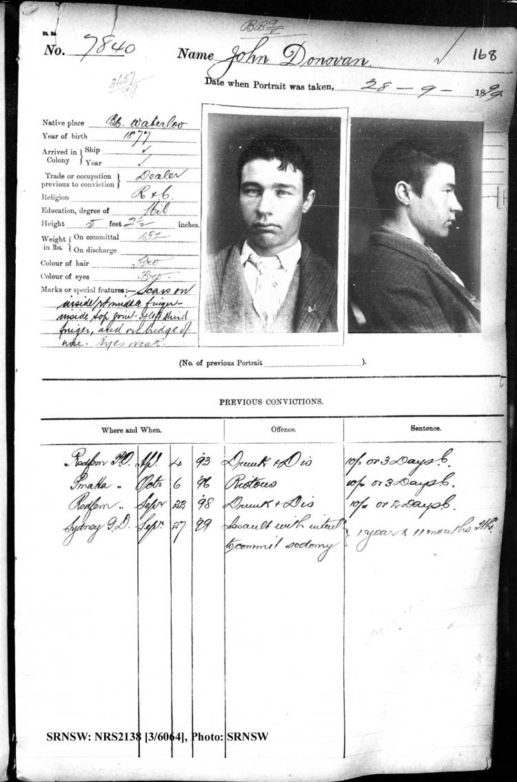 SRNSW: NRS2138, [3/6064], Darlinghurst Gaol photographic description book, 1899-1900, No.7840, p. 168, R5108.
