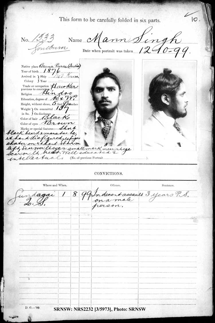 SRNSW: NRS2232, [3/5973], Goulburn Gaol photographic description book, 12 Oct 1899- 25 Mar 1902, No. 1333, p. 10, R5120. 