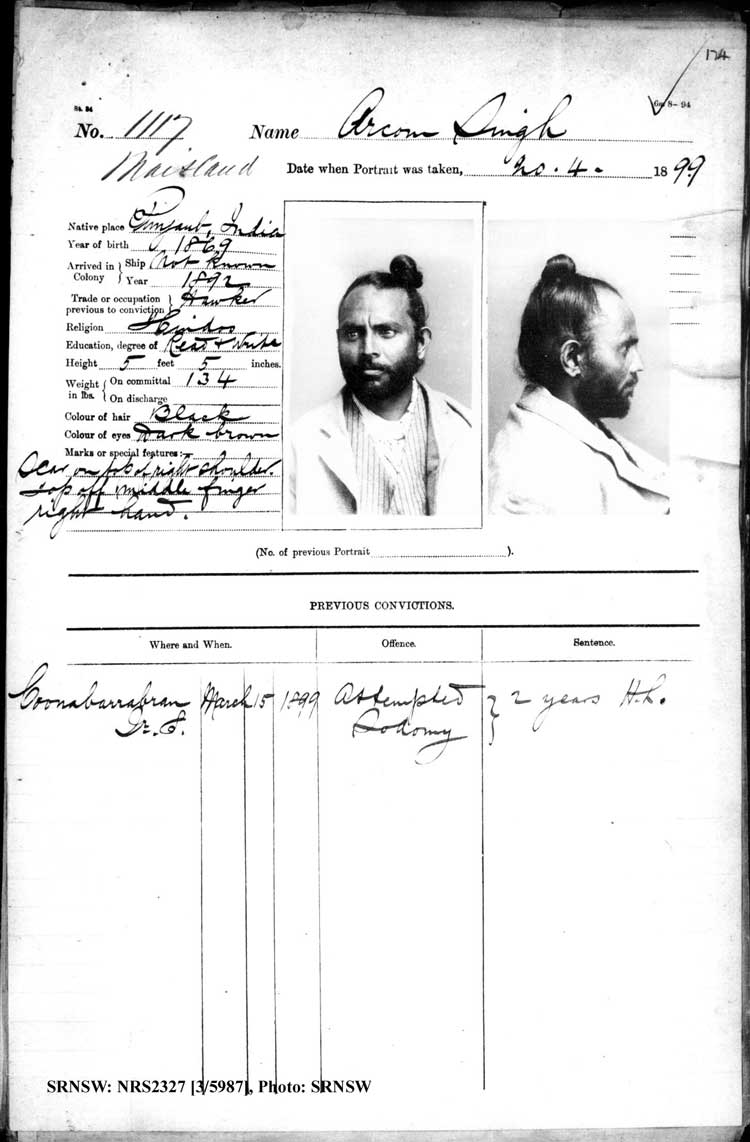 SRNSW: NRS2327, [3/5987], Maitland Gaol photographic description book, 1875-1930, No. 1117, p. 174, R5130.