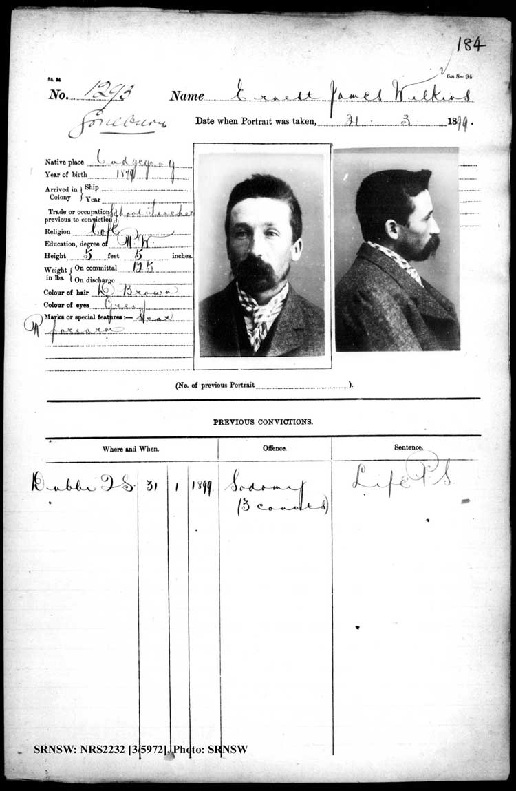 SRNSW: NRS2232, [3/5972], Goulburn Gaol photographic description book, 13 Dec1896-28 Jun 1899, No. 1293, p. 184, R5120.