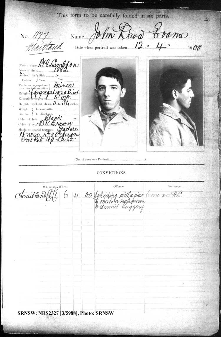 SRNSW: NRS2327, [3/5988], Maitland Gaol photographic description book, 1875-1930, No. 1177, p. 21, R5130.