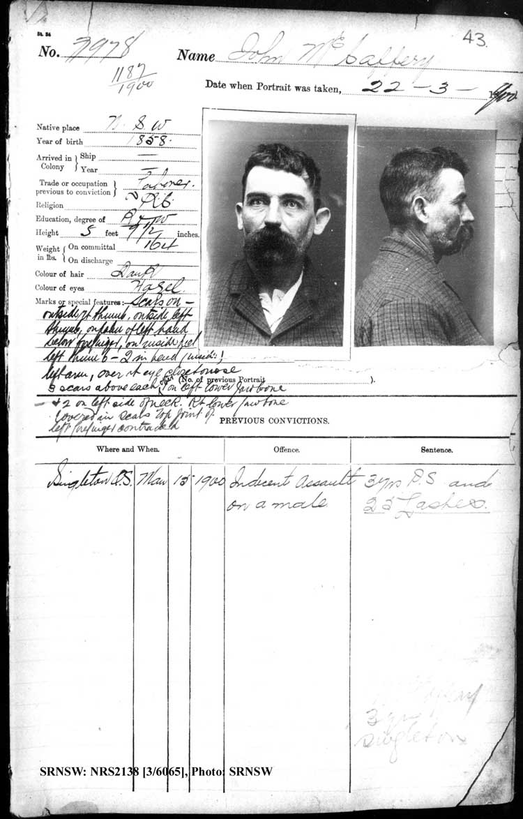 SRNSW: NRS2138, [3/6065], Darlinghurst Gaol photographic description book, 1900-1900, No. 7978, p. 43, R5108.