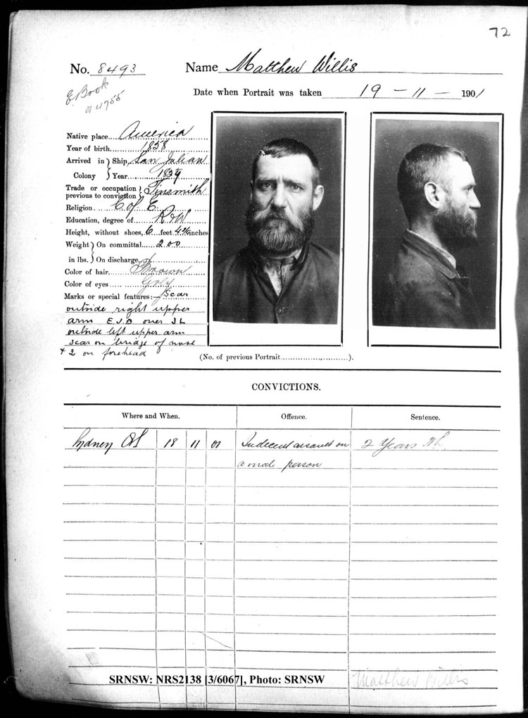 SRNSW: NRS2138, [3/6067], Darlinghurst Gaol photographic description book, 1901-1902, No. 8493, p.72, R5109.
