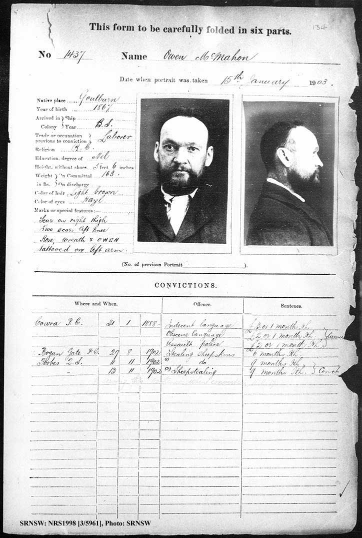 SRNSW: NRS1998, [3/5961], Bathurst Gaol photographic description book, 1874-1930, No. 1437, p. 134, R5086.