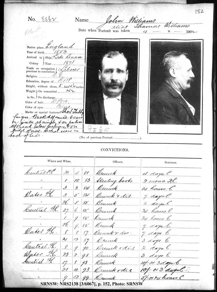 RNSW: NRS2138, [3/6067], Darlinghurst Gaol photographic description book, 1901-1902, No. 8562, pp.152, R5109. Emphasis added.