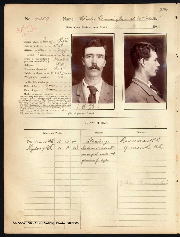 SRNSW: NRS2138, [3/6068], Darlinghurst Gaol photographic description book, 1902-1903, No. 9059, p. 296, R5110.