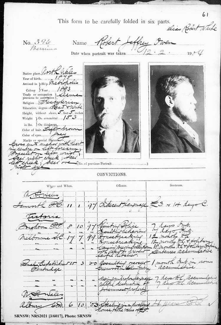 SRNSW: NRS2021, [3/6017], Berrima Gaol photographic description book, 1888-1907, No. 396, p. 61, R5093. Emphasis added.