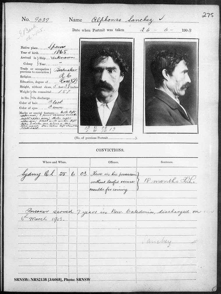 SRNSW: NRS2138, [3/6068], Darlinghurst Gaol photographic description book, 1902-1903, No. 9039, p. 275, R5110.