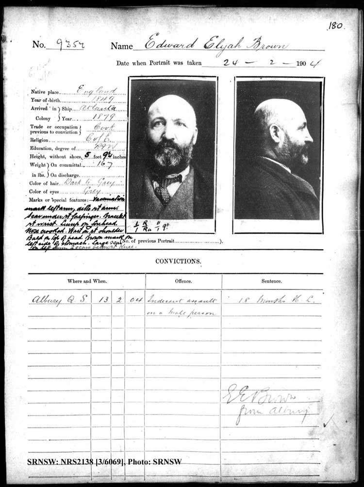 SRNSW: NRS2138, [3/6069], Darlinghurst Gaol photographic description book, 1903-1904, No. 9352, p. 180, R5110.