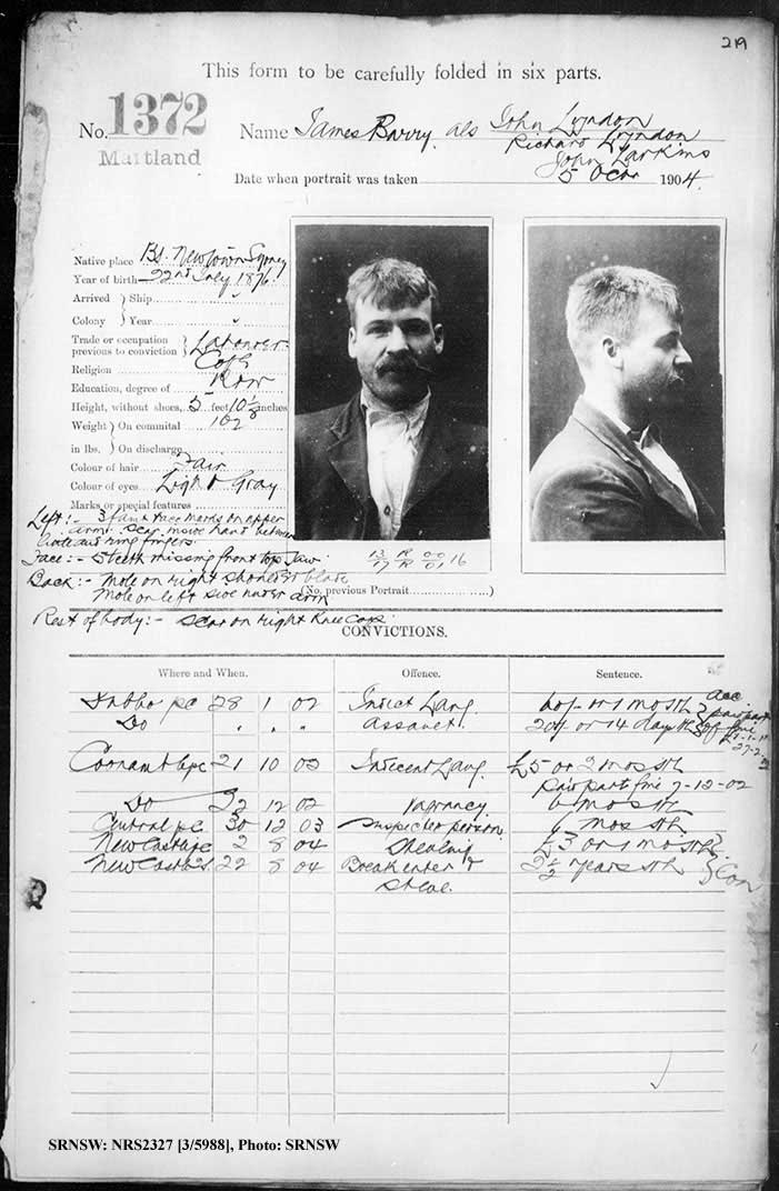 SRNSW: NRS2327, [3/5988], Maitland Gaol photographic description book, 1875-1930, No. 1372, p. 219, R5130.