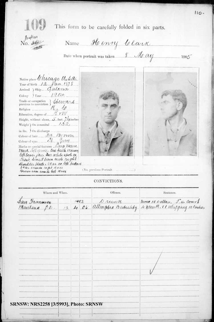 SRNSW: NRS2258, [3/5993], Grafton Gaol photographic description book, Nov 1894-Jun 1910, No. 109, p. 110, R5125.